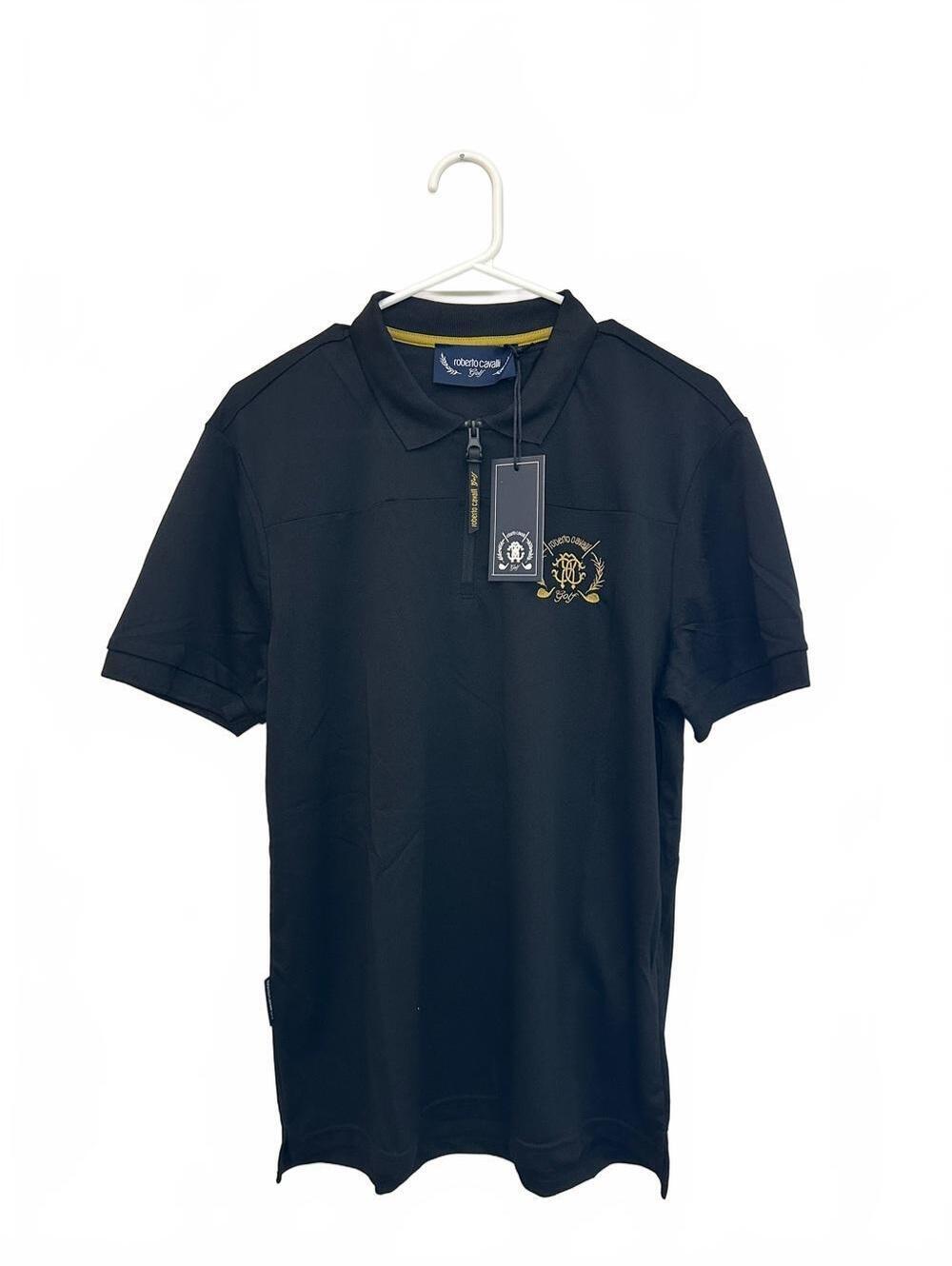 Roberto Cavalli Black Polo with Gold Embroidered Crest